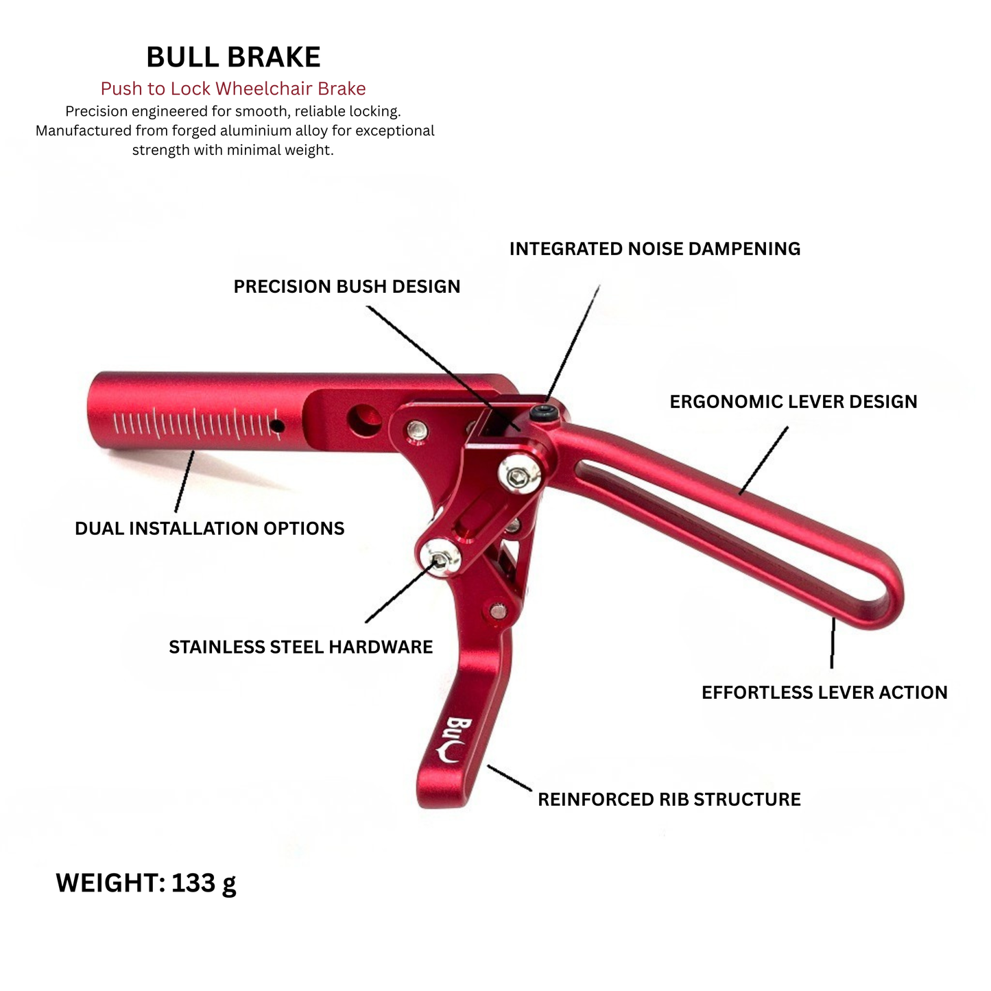 Bull Brake Push-to-Lock Wheelchair Brake (Pair)